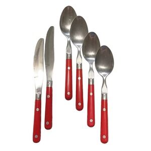 Vtg Washington Forge WF Mardi Gras Silverware Red Handle Stainless Steel Korea